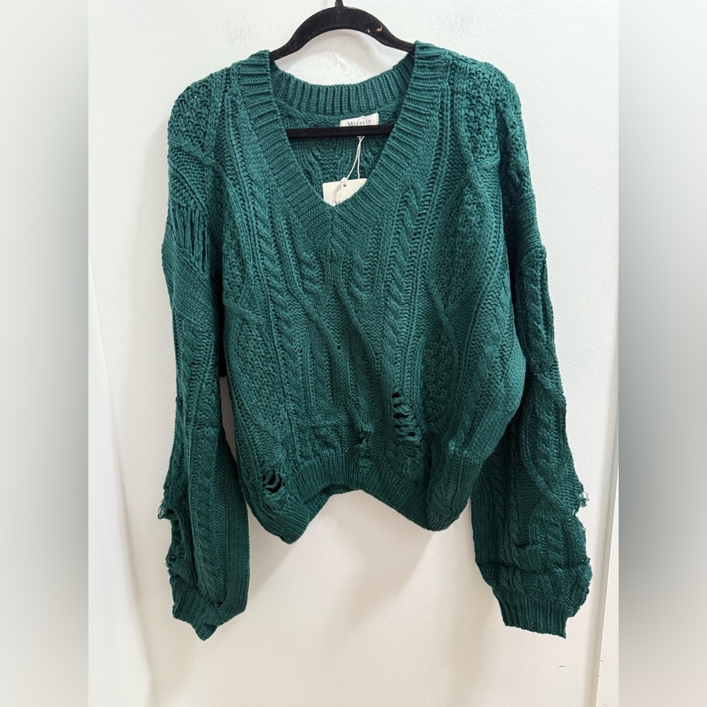 Emerald Green Cable Knit Sweater